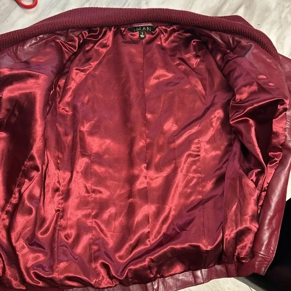 IMAN Size S 100% Genuine Leather Moto Jacket Claret Red Lined Outdoor Classic - Picture 4 of 6